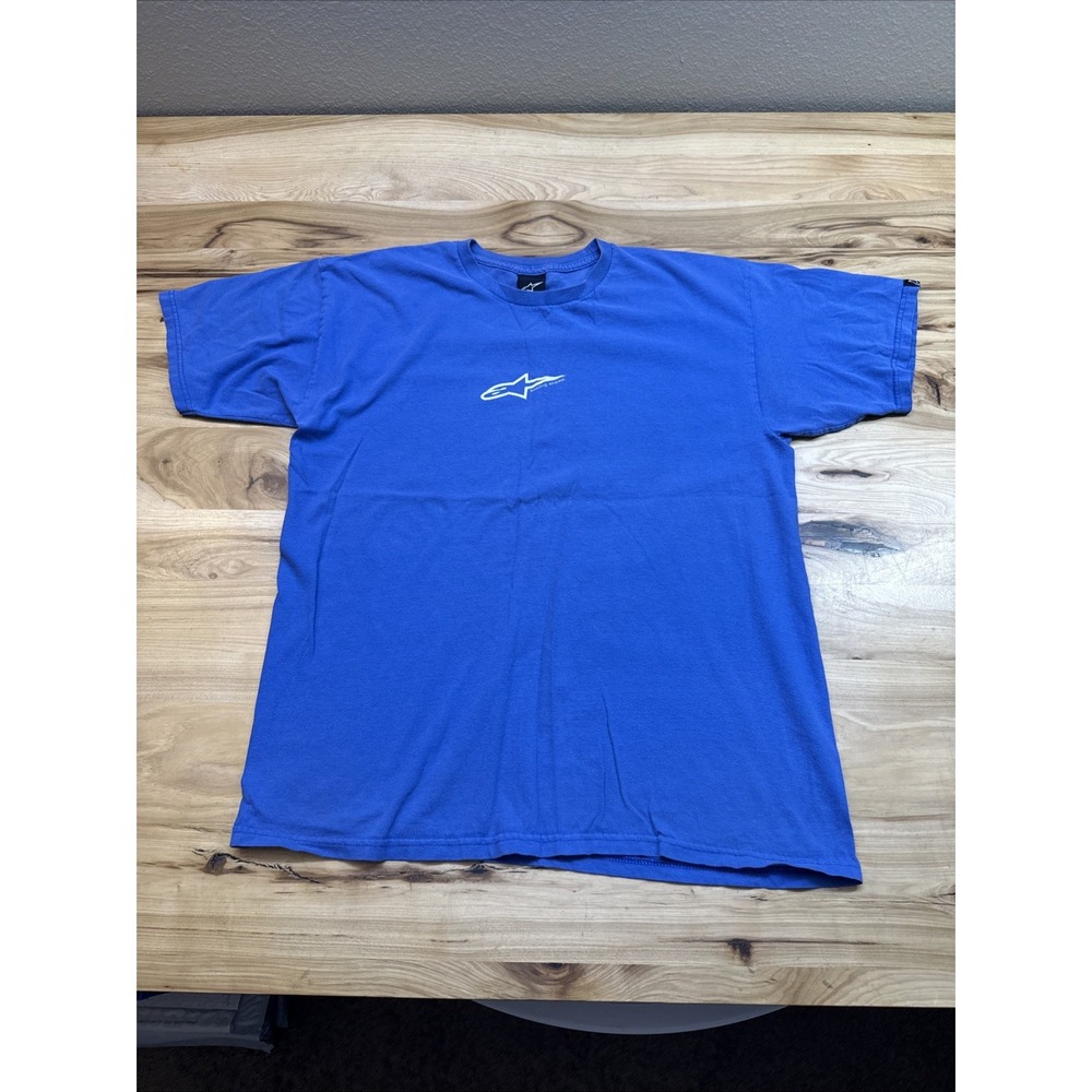 Vintage Alpinestars Men's Blue Logo Graphic Short Sleeve T-Shirt Size Large